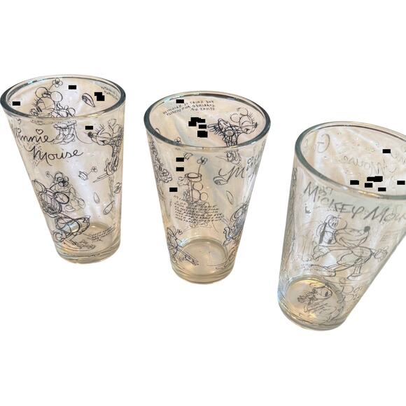Mickey Minnie Mouse Sketchbook Pint Drinking Glasses Disney Goofy Pluto Set of 3 - Picture 1 of 9